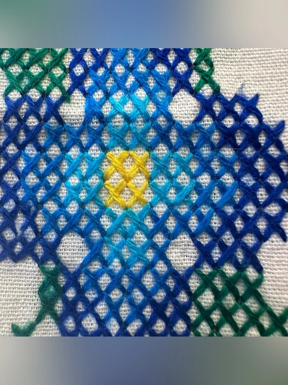 Vintage 4 Hand Embroidered Napkins Blue Flower Cross-Stitch 11